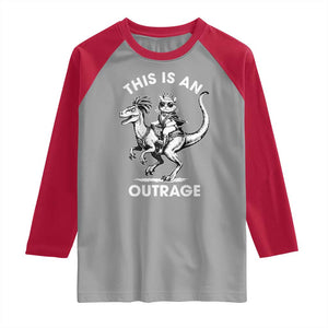 Dungeon Cat This Is An Outrage Raglan Shirt Funny Princess Cat Riding Dinosaur TS11 Sport Gray Red Print Your Wear