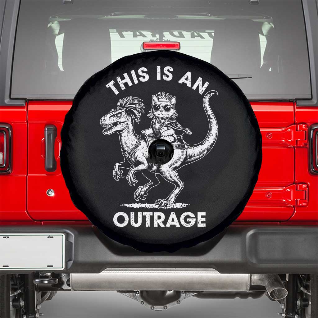Dungeon Cat This Is An Outrage Spare Tire Cover Funny Princess Cat Riding Dinosaur TS11 Black Print Your Wear