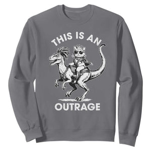 Dungeon Cat This Is An Outrage Sweatshirt Funny Princess Cat Riding Dinosaur TS11 Charcoal Print Your Wear