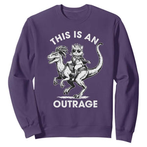 Dungeon Cat This Is An Outrage Sweatshirt Funny Princess Cat Riding Dinosaur TS11 Purple Print Your Wear