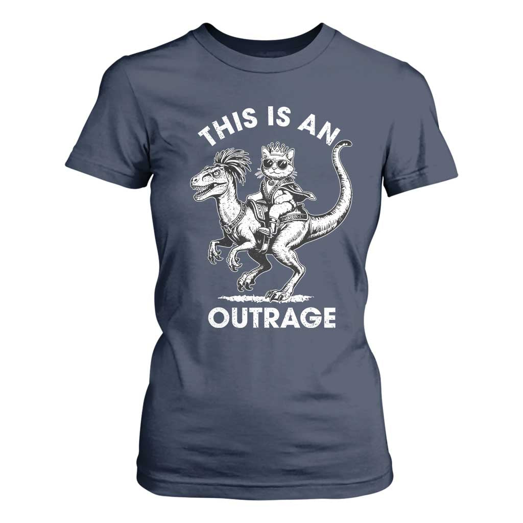 Dungeon Cat This Is An Outrage T Shirt For Women Funny Princess Cat Riding Dinosaur TS11 Navy Print Your Wear