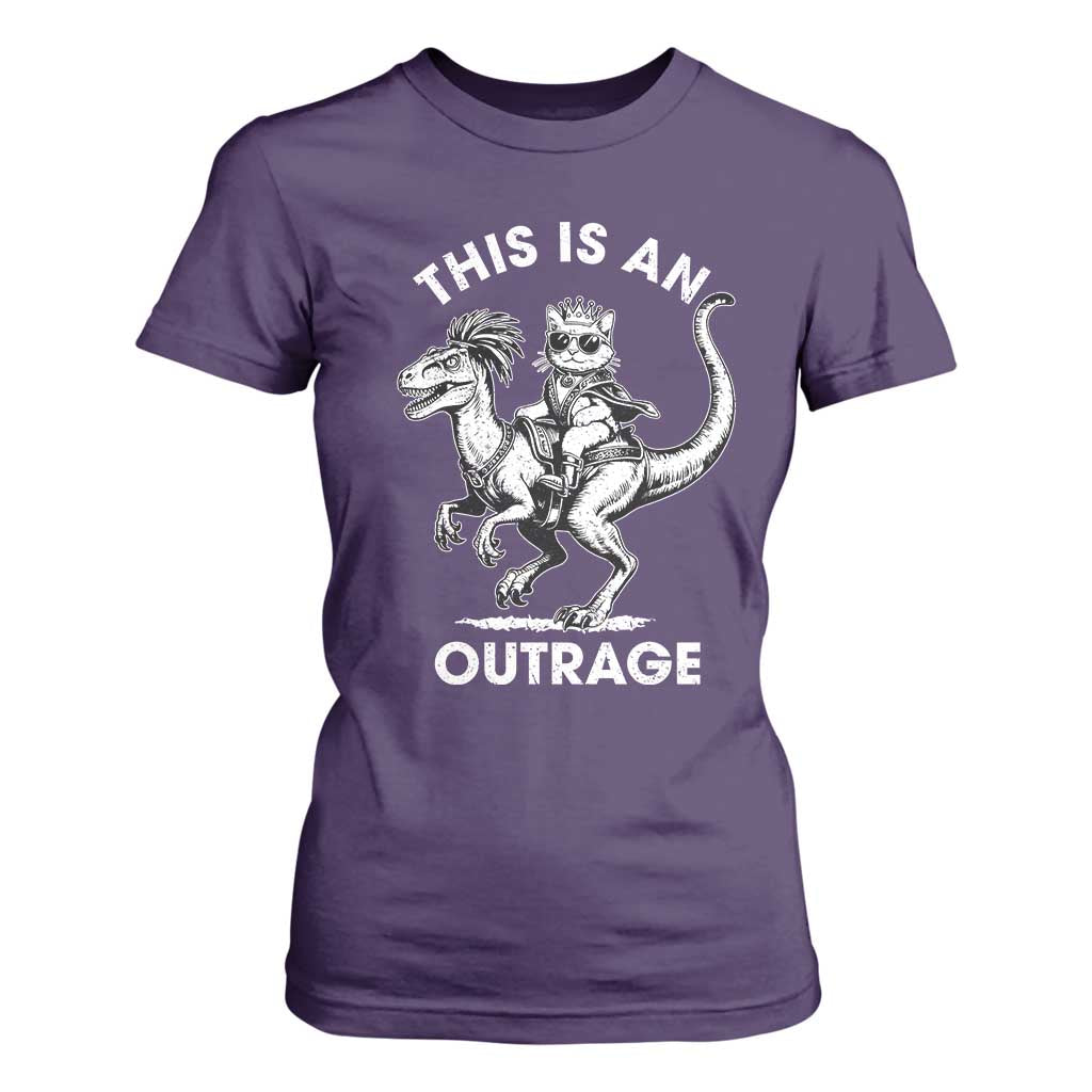 Dungeon Cat This Is An Outrage T Shirt For Women Funny Princess Cat Riding Dinosaur TS11 Purple Print Your Wear