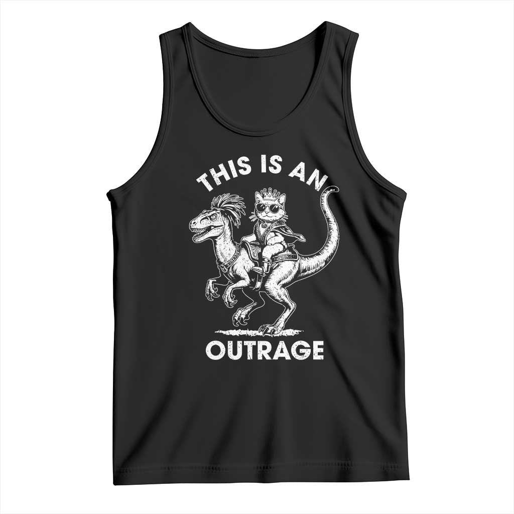 Dungeon Cat This Is An Outrage Tank Top Funny Princess Cat Riding Dinosaur TS11 Black Print Your Wear