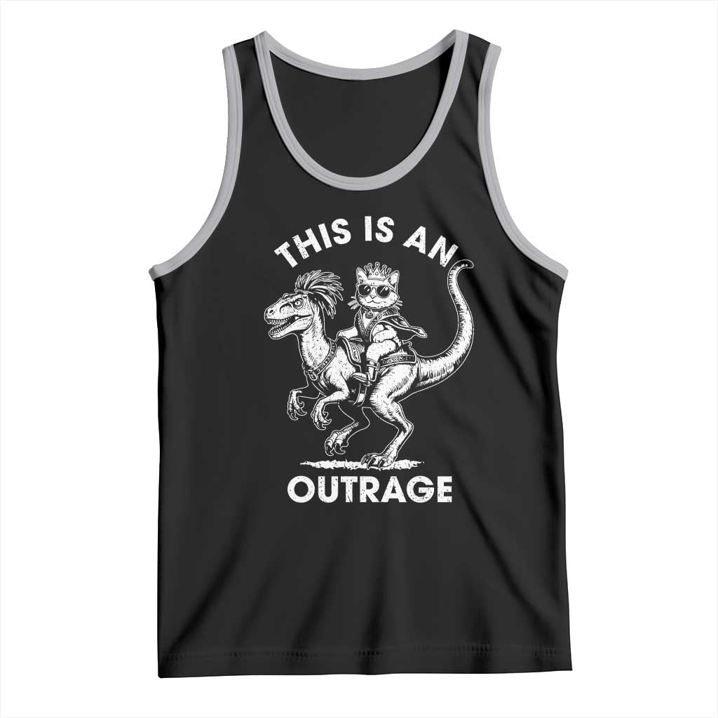 Dungeon Cat This Is An Outrage Tank Top Funny Princess Cat Riding Dinosaur TS11 Black Athletic Heather Print Your Wear