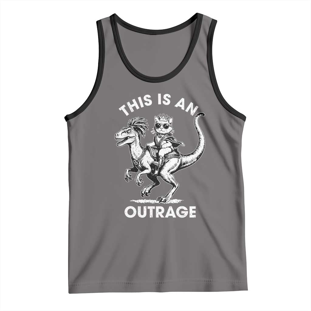 Dungeon Cat This Is An Outrage Tank Top Funny Princess Cat Riding Dinosaur TS11 Deep Heather Black Print Your Wear