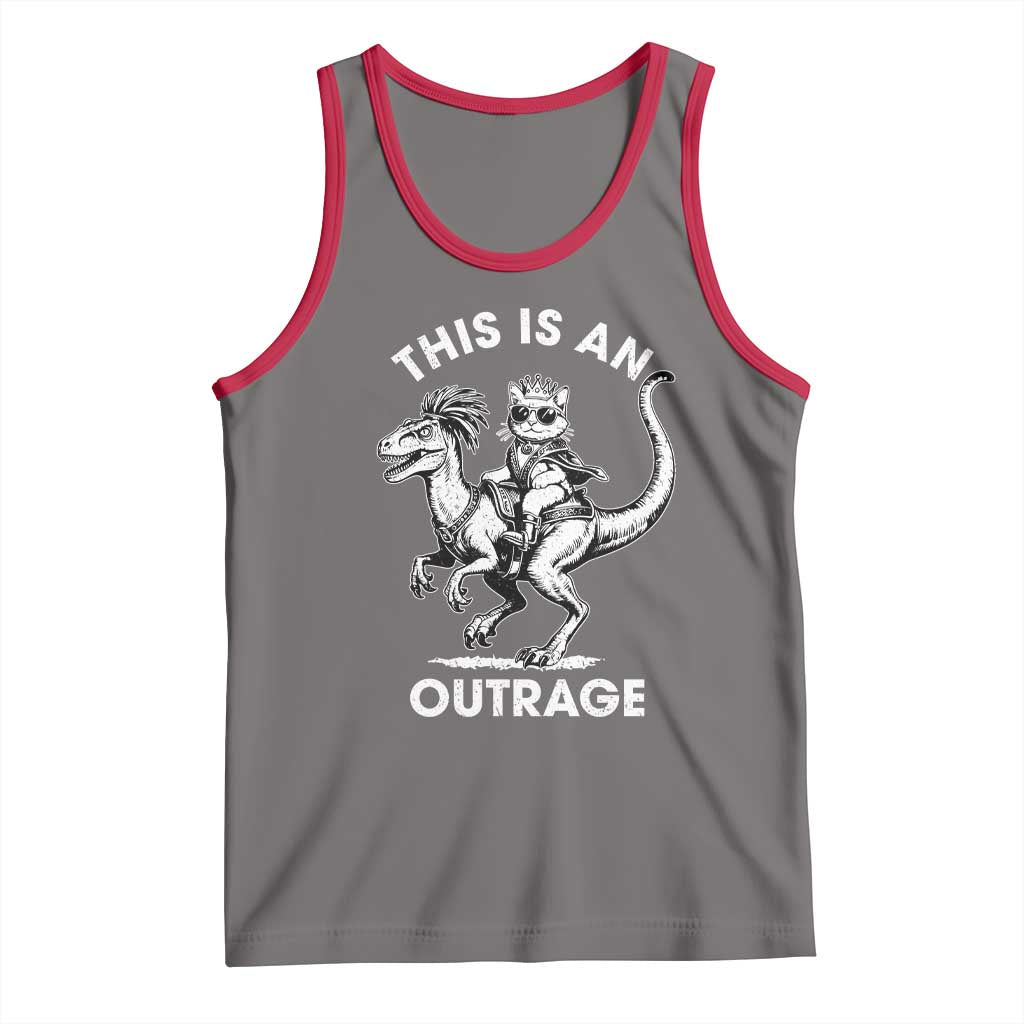 Dungeon Cat This Is An Outrage Tank Top Funny Princess Cat Riding Dinosaur TS11 Deep Heather Red Print Your Wear