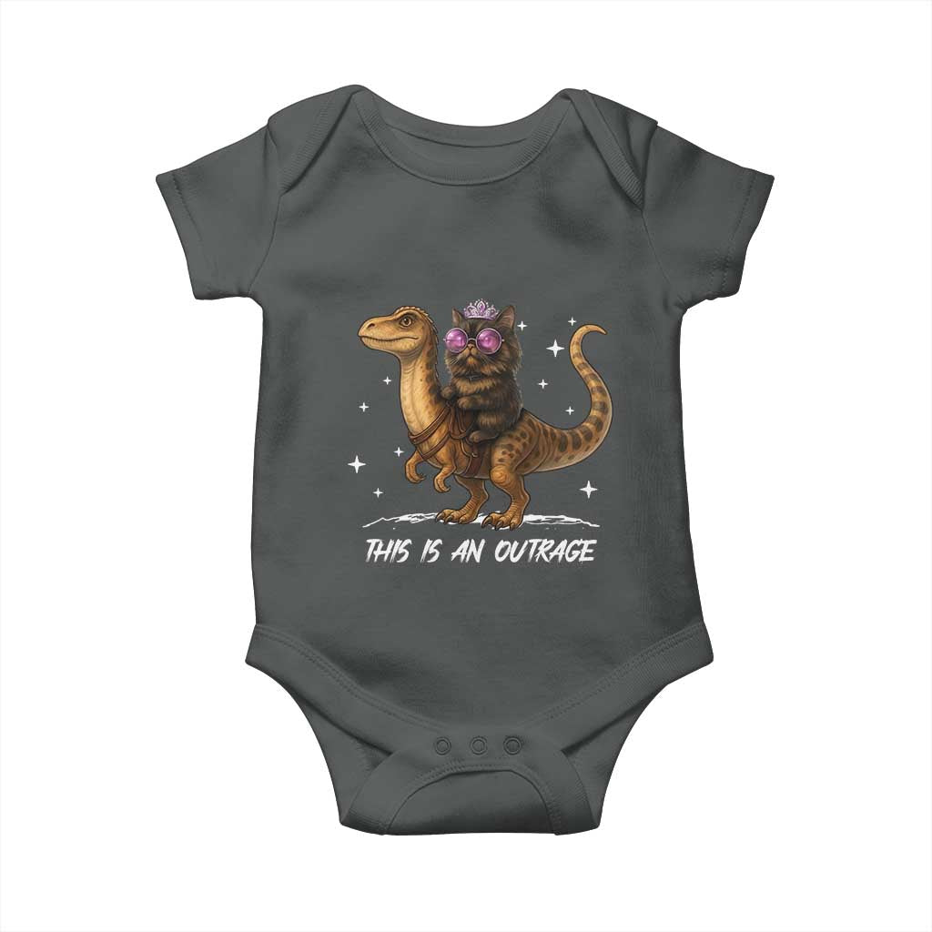 Dungeon Cat This Is An Outrage Baby Onesie Funny Princess Kitten Dinosaur TS11 Dark Heather Print Your Wear