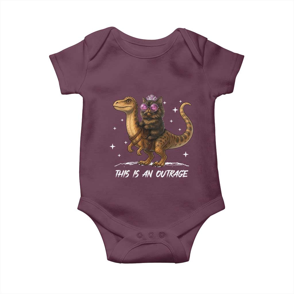Dungeon Cat This Is An Outrage Baby Onesie Funny Princess Kitten Dinosaur TS11 Maroon Print Your Wear