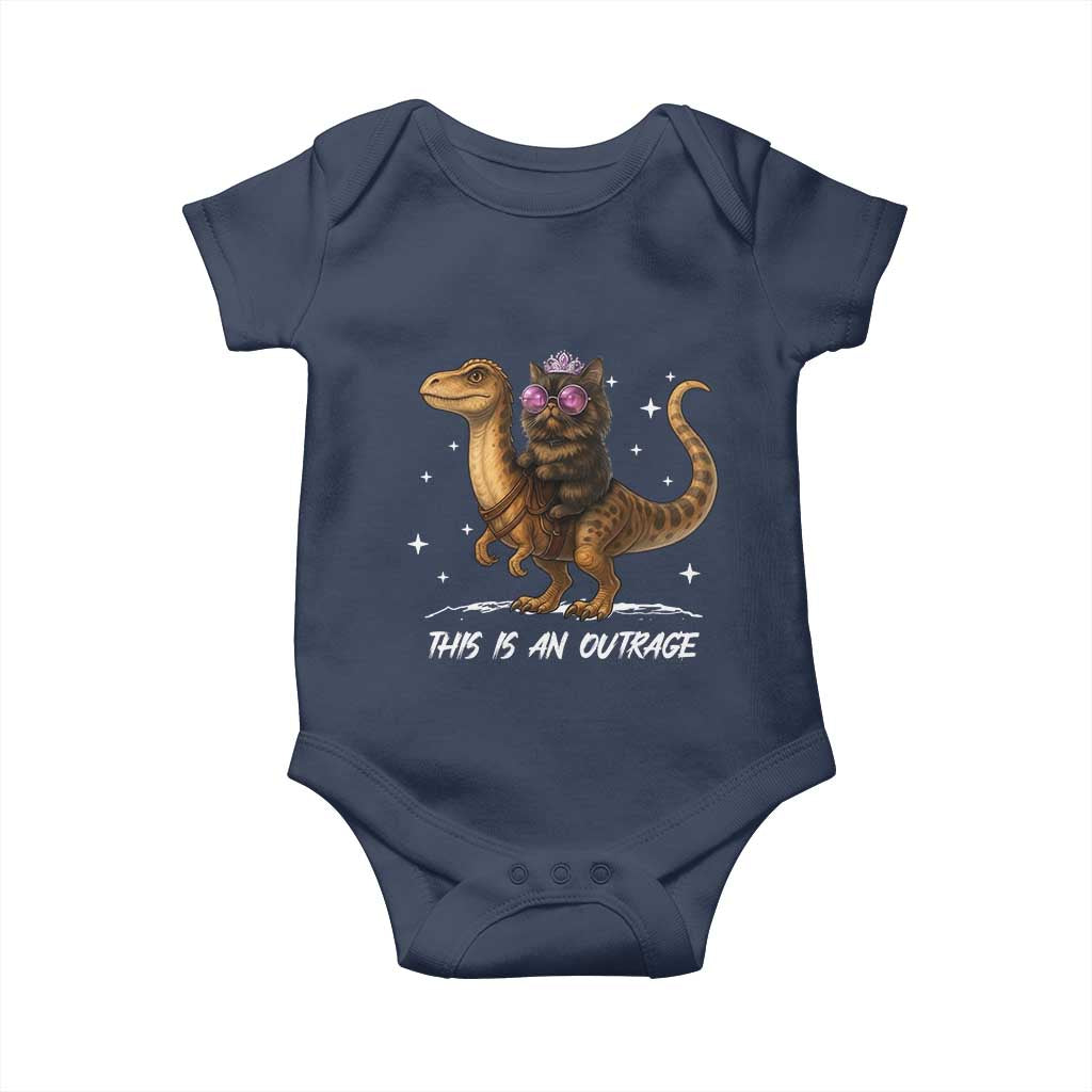 Dungeon Cat This Is An Outrage Baby Onesie Funny Princess Kitten Dinosaur TS11 Navy Print Your Wear