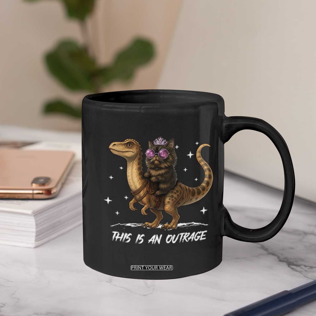 Dungeon Cat This Is An Outrage Coffee Mug Funny Princess Kitten Dinosaur TS11 Print Your Wear
