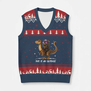 Dungeon Cat This Is An Outrage V-Neck Knit Sweater Vest Funny Princess Kitten Dinosaur TS11 Navy Red Print Your Wear