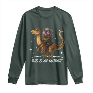 Dungeon Cat This Is An Outrage Long Sleeve Shirt Funny Princess Kitten Dinosaur TS11 Dark Forest Green Print Your Wear