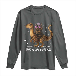 Dungeon Cat This Is An Outrage Long Sleeve Shirt Funny Princess Kitten Dinosaur TS11 Dark Heather Print Your Wear