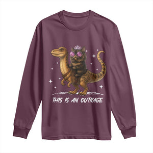 Dungeon Cat This Is An Outrage Long Sleeve Shirt Funny Princess Kitten Dinosaur TS11 Maroon Print Your Wear