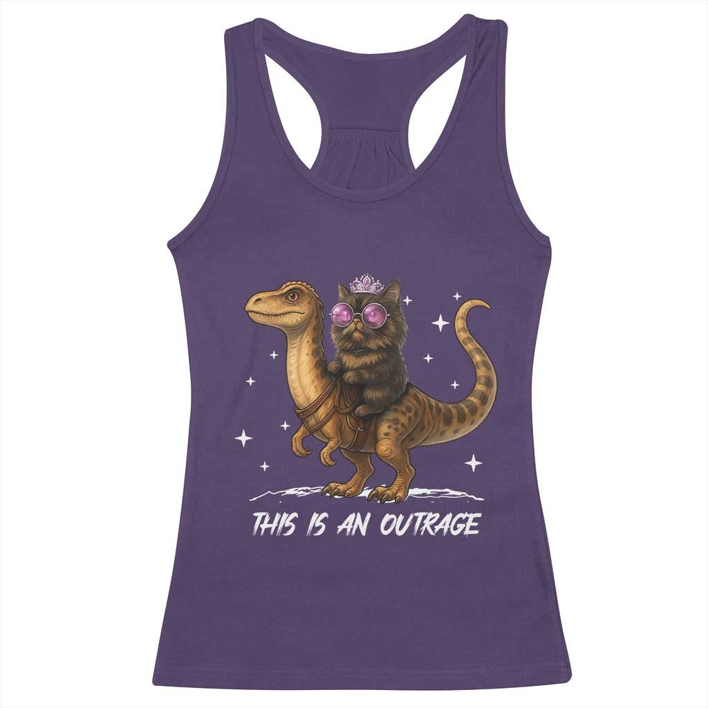 Dungeon Cat This Is An Outrage Racerback Tank Top Funny Princess Kitten Dinosaur TS11 Purple Print Your Wear