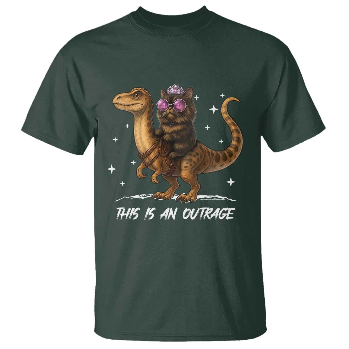 Dungeon Cat This Is An Outrage T Shirt Funny Princess Kitten Dinosaur TS11 Dark Forest Green Print Your Wear