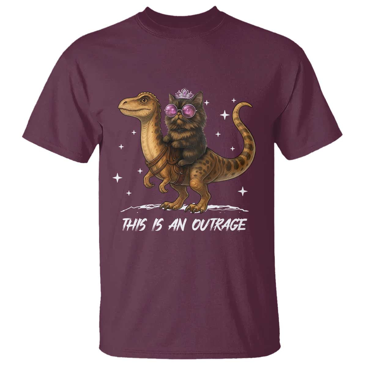 Dungeon Cat This Is An Outrage T Shirt Funny Princess Kitten Dinosaur TS11 Maroon Print Your Wear