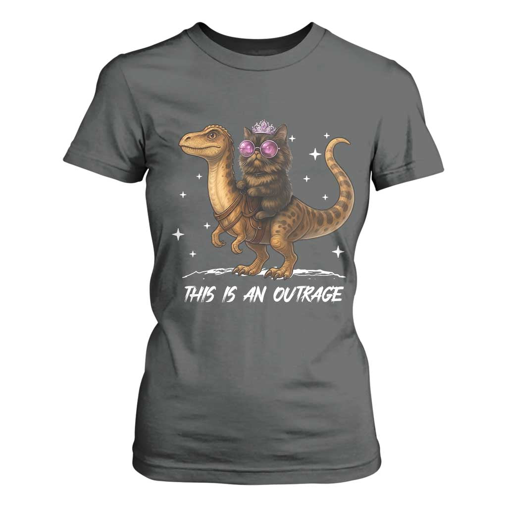 Dungeon Cat This Is An Outrage T Shirt For Women Funny Princess Kitten Dinosaur TS11 Dark Heather Print Your Wear