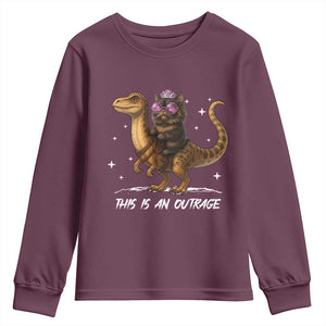Dungeon Cat This Is An Outrage Youth Sweatshirt Funny Princess Kitten Dinosaur TS11 Maroon Print Your Wear