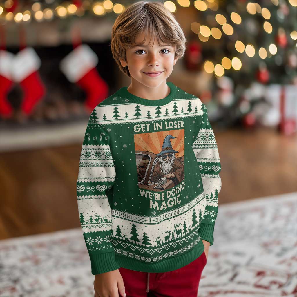 Funny Wizard RPG Gamer Ugly Christmas Sweater Get In Loser We Are Doing Magic TS11 Forest Green Beige Print Your Wear