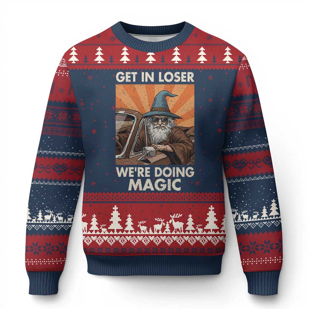 Funny Wizard RPG Gamer Ugly Christmas Sweater Get In Loser We Are Doing Magic TS11 Navy Red Print Your Wear