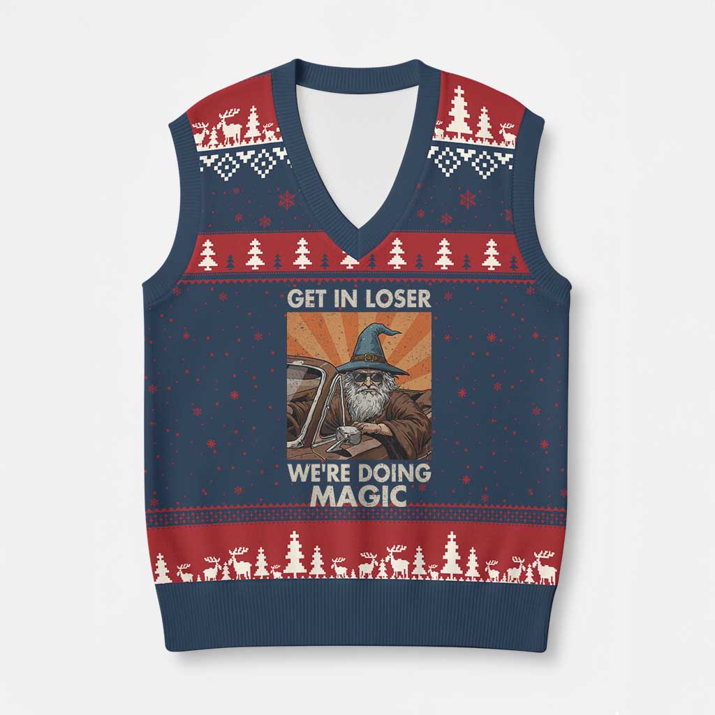 Funny Wizard RPG Gamer V-Neck Knit Sweater Vest Get In Loser We Are Doing Magic TS11 Navy Red Print Your Wear