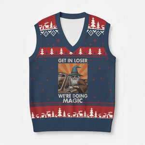 Funny Wizard RPG Gamer V-Neck Knit Sweater Vest Get In Loser We Are Doing Magic TS11 Navy Red Print Your Wear
