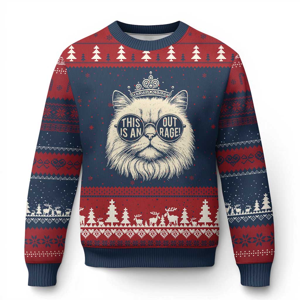 Dungeon Cat This Is An Outrage Ugly Christmas Sweater Funny Princess Kitten TS11 Navy Red Print Your Wear