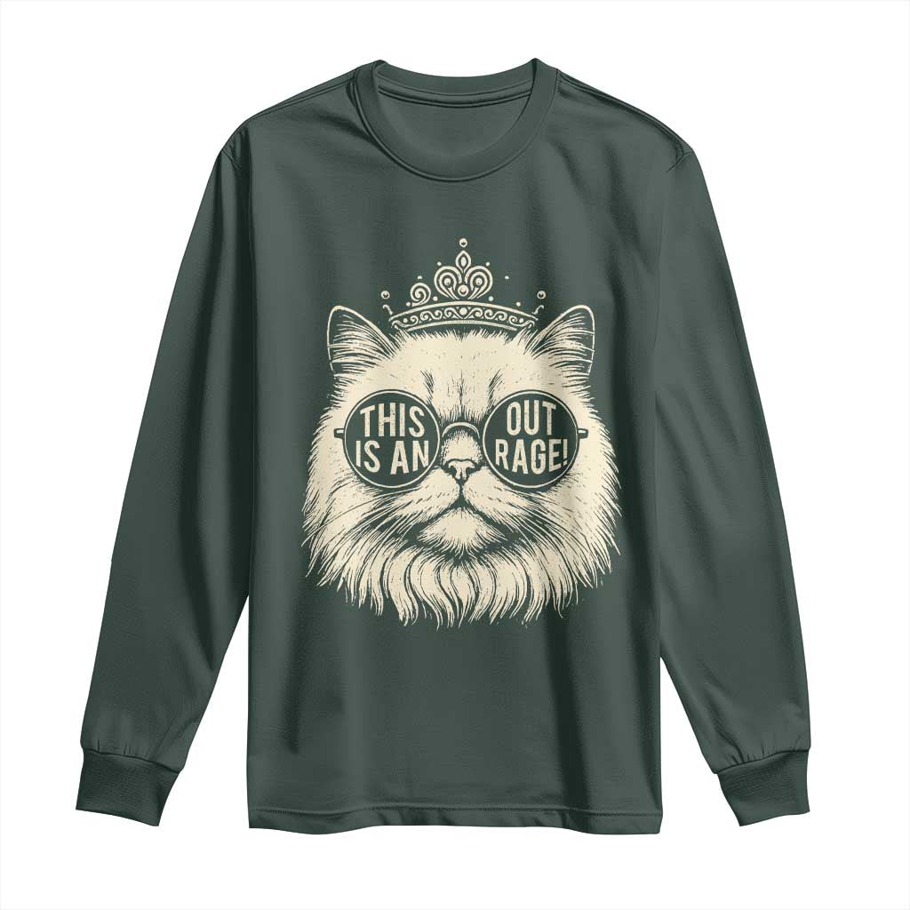 Dungeon Cat This Is An Outrage Long Sleeve Shirt Funny Princess Kitten TS11 Dark Forest Green Print Your Wear