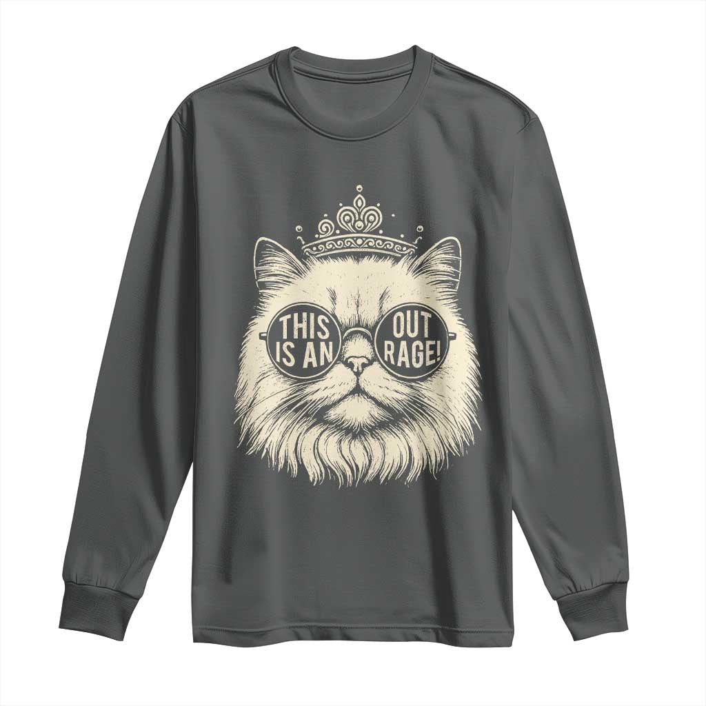 Dungeon Cat This Is An Outrage Long Sleeve Shirt Funny Princess Kitten TS11 Dark Heather Print Your Wear