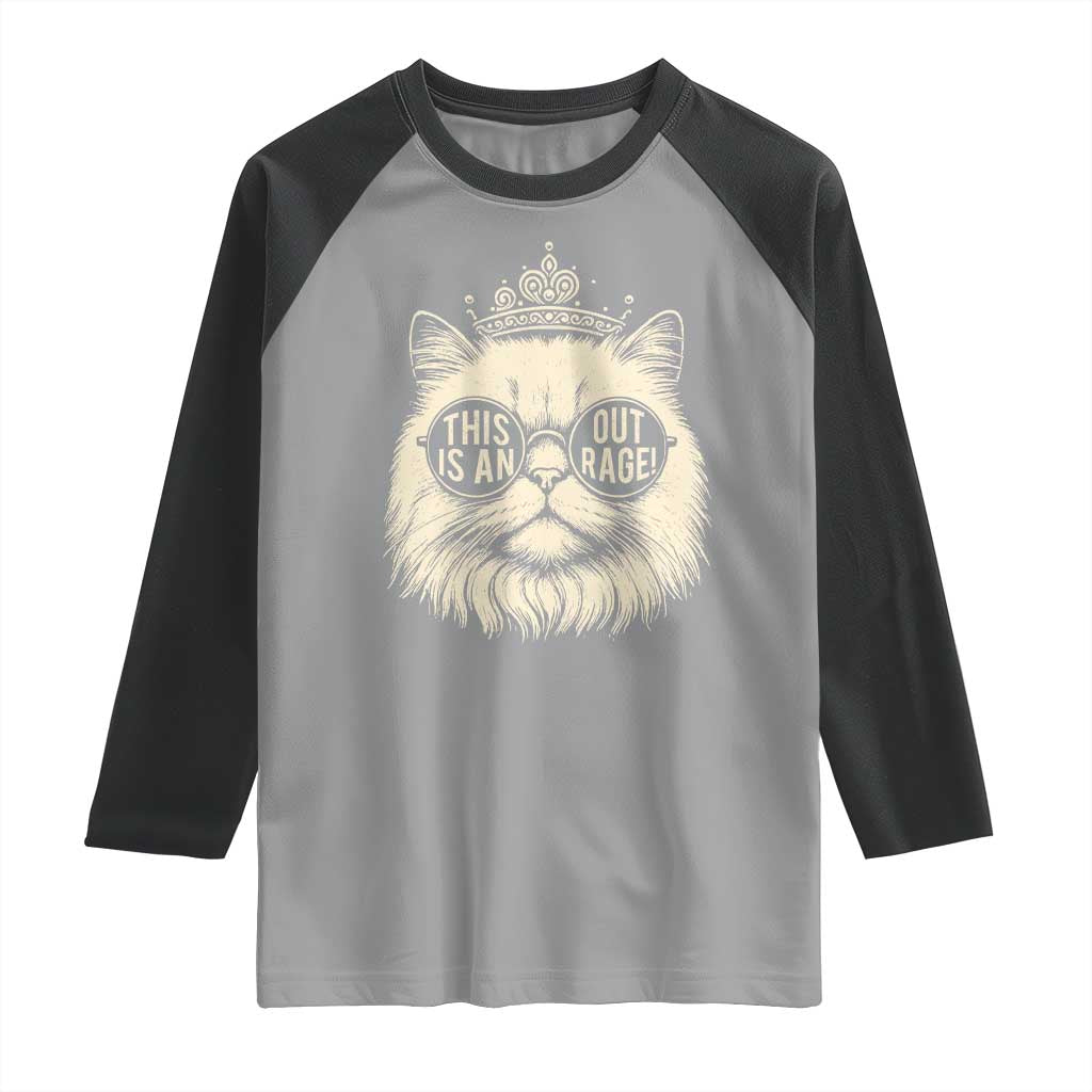 Dungeon Cat This Is An Outrage Raglan Shirt Funny Princess Kitten TS11 Sport Gray Black Print Your Wear