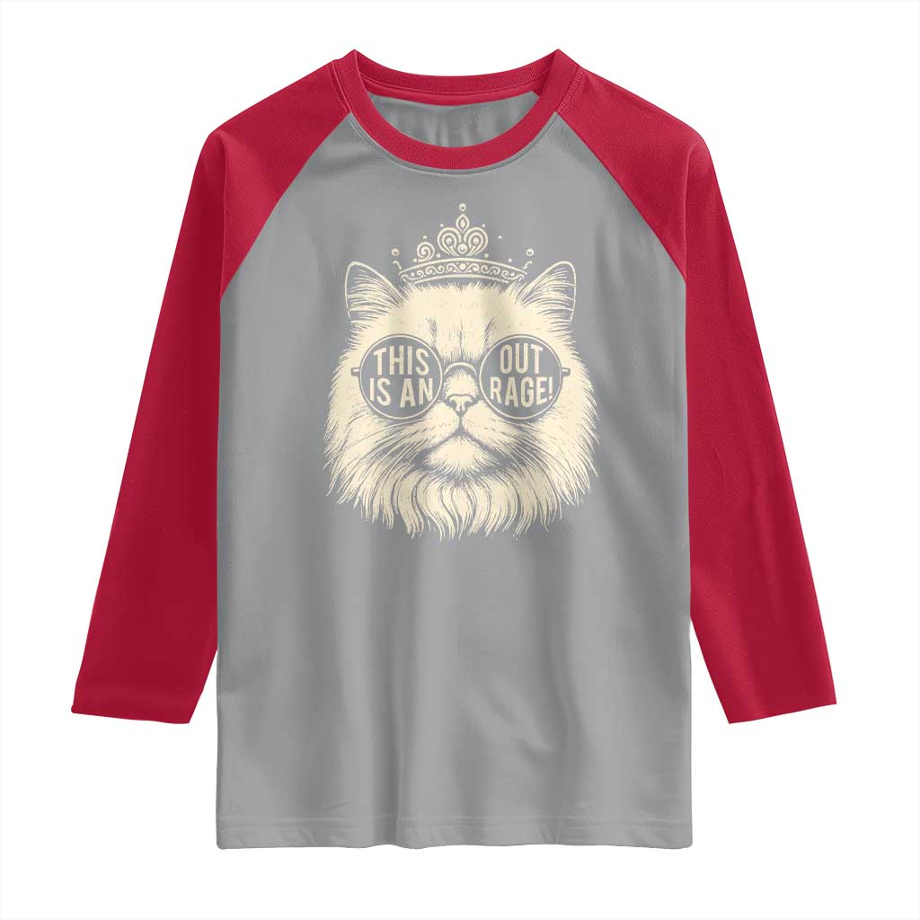 Dungeon Cat This Is An Outrage Raglan Shirt Funny Princess Kitten TS11 Sport Gray Red Print Your Wear
