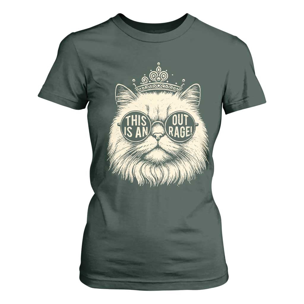 Dungeon Cat This Is An Outrage T Shirt For Women Funny Princess Kitten TS11 Dark Forest Green Print Your Wear