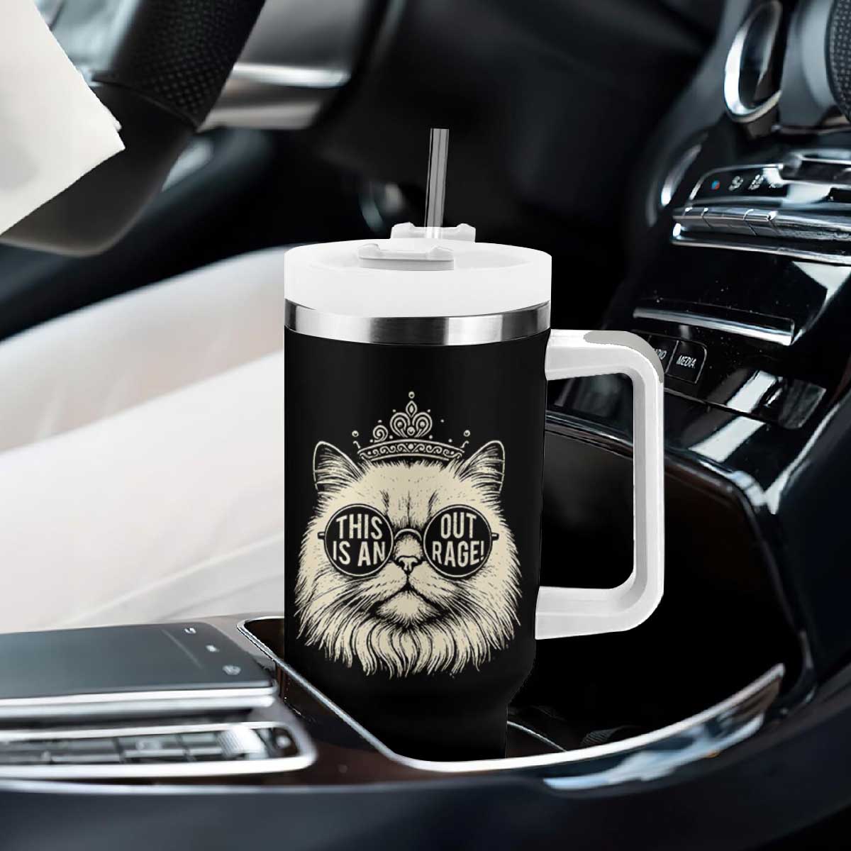 Dungeon Cat This Is An Outrage Tumbler With Handle Funny Princess Kitten TS11 Print Your Wear