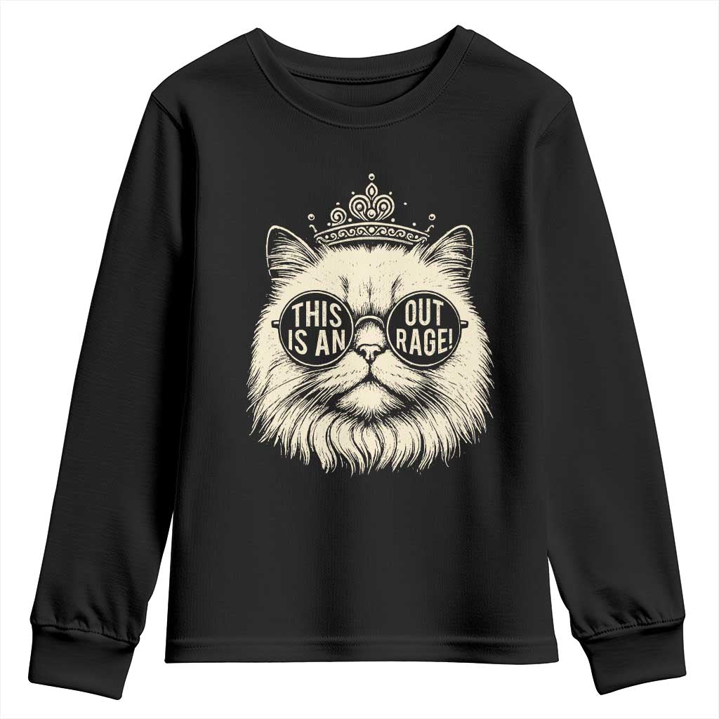 Dungeon Cat This Is An Outrage Youth Sweatshirt Funny Princess Kitten TS11 Black Print Your Wear