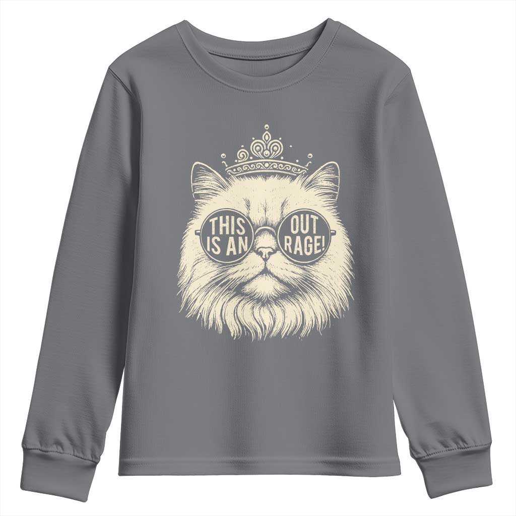 Dungeon Cat This Is An Outrage Youth Sweatshirt Funny Princess Kitten TS11 Charcoal Print Your Wear