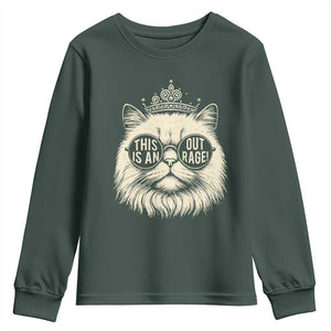 Dungeon Cat This Is An Outrage Youth Sweatshirt Funny Princess Kitten TS11 Dark Forest Green Print Your Wear