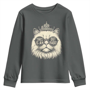 Dungeon Cat This Is An Outrage Youth Sweatshirt Funny Princess Kitten TS11 Dark Heather Print Your Wear