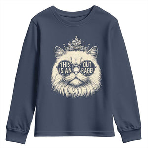 Dungeon Cat This Is An Outrage Youth Sweatshirt Funny Princess Kitten TS11 Navy Print Your Wear