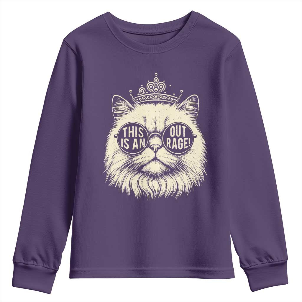 Dungeon Cat This Is An Outrage Youth Sweatshirt Funny Princess Kitten TS11 Purple Print Your Wear