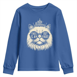Dungeon Cat This Is An Outrage Youth Sweatshirt Funny Princess Kitten TS11 Royal Blue Print Your Wear