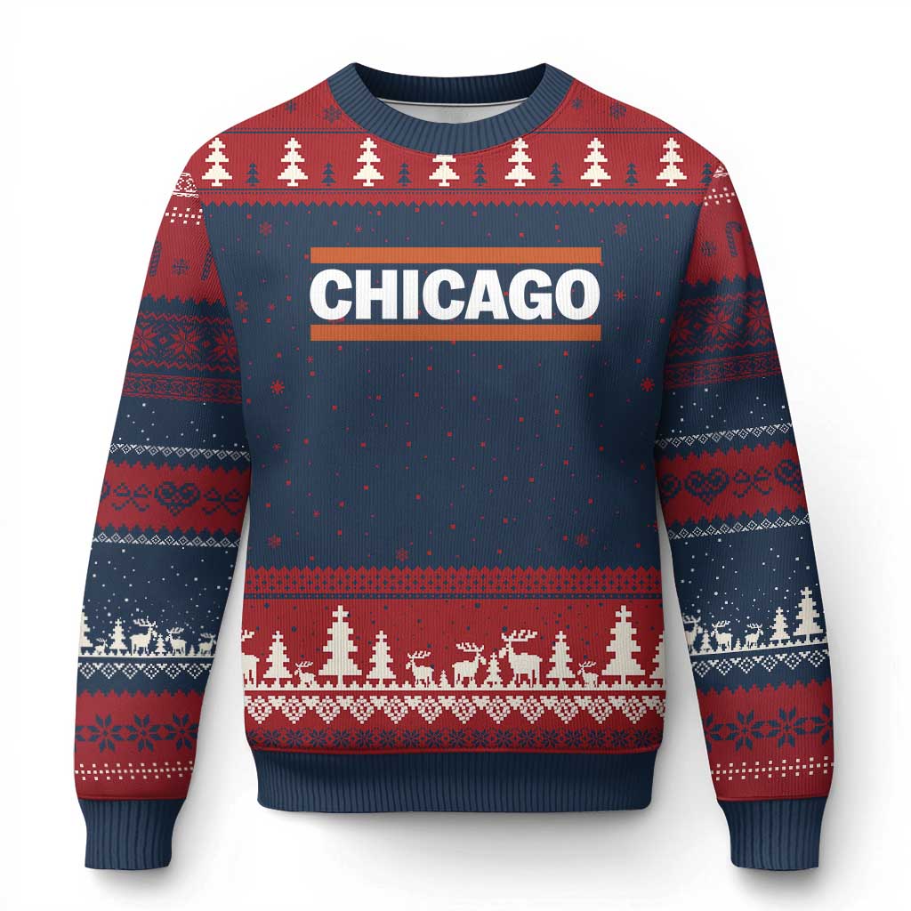 Chicago Ugly Christmas Sweater Classic Retro City Illinois IL Lake Michigan Midwest Pride TS11 Navy Red Print Your Wear