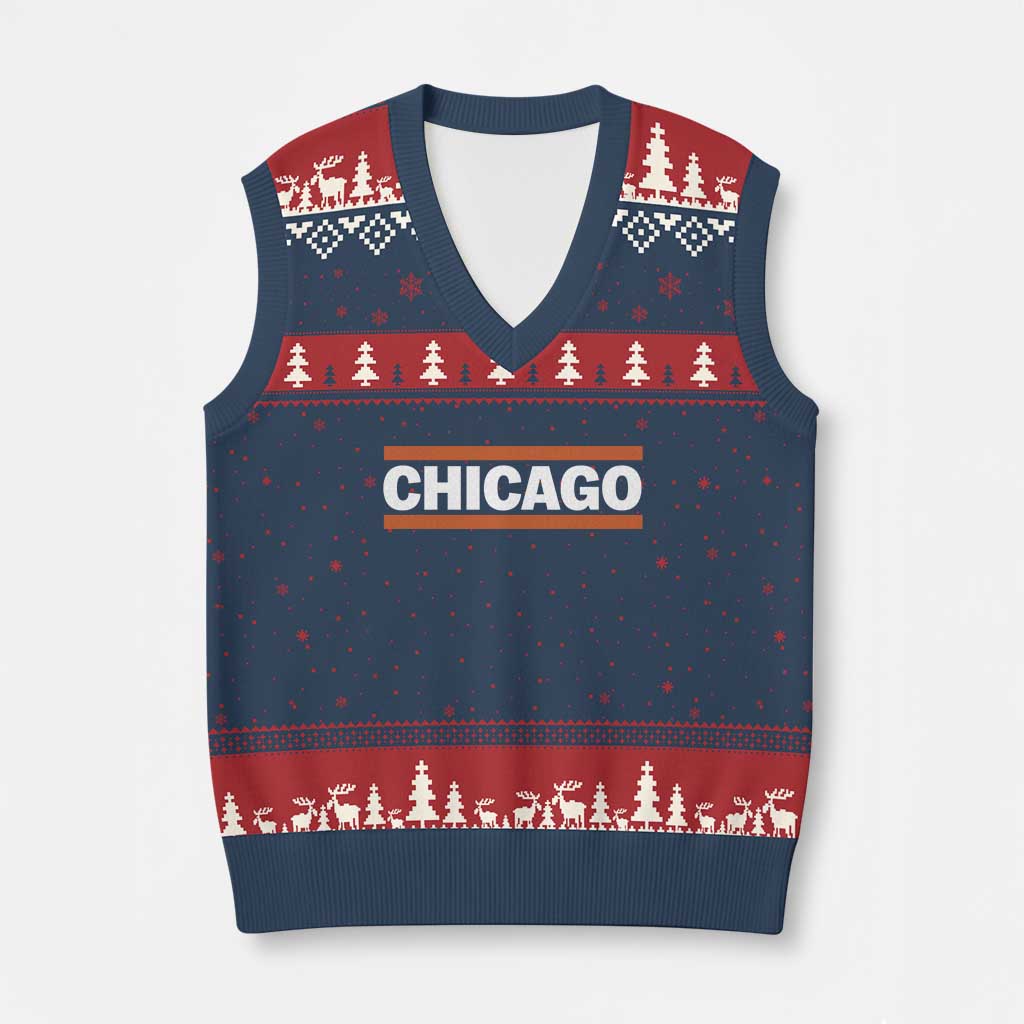 Chicago V-Neck Knit Sweater Vest Classic Retro City Illinois IL Lake Michigan Midwest Pride TS11 Navy Red Print Your Wear