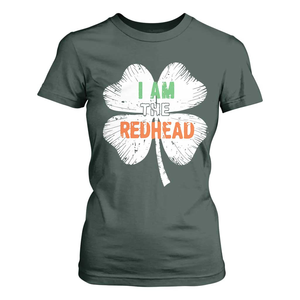 Funny Irish St Patrick's Day I Am The Redhead T Shirt For Women Vintage Clover Shamrock TS11 Dark Forest Green Print Your Wear