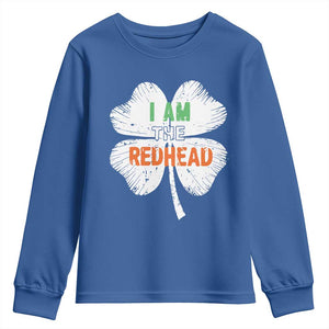 Funny Irish St Patrick's Day I Am The Redhead Youth Sweatshirt Vintage Clover Shamrock TS11 Royal Blue Print Your Wear