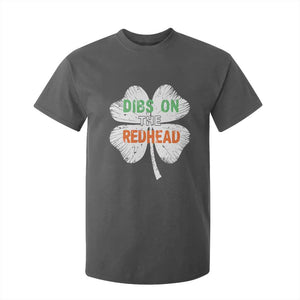 Funny Irish St Patrick's Day Dibs On The Redhead T Shirt For Kid Vintage Clover Shamrock TS11 Dark Heather Print Your Wear