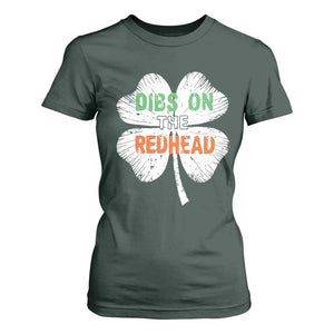 Funny Irish St Patrick's Day Dibs On The Redhead T Shirt For Women Vintage Clover Shamrock TS11 Dark Forest Green Print Your Wear