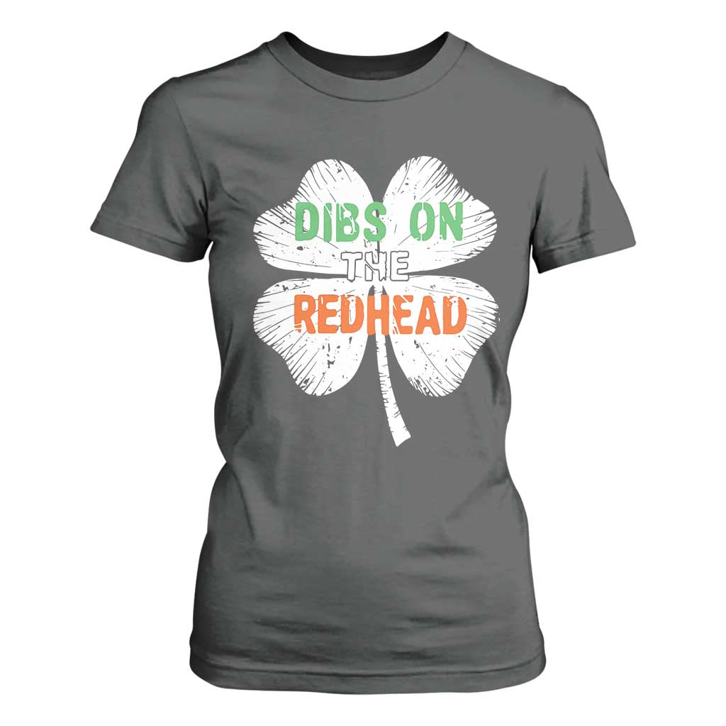 Funny Irish St Patrick's Day Dibs On The Redhead T Shirt For Women Vintage Clover Shamrock TS11 Dark Heather Print Your Wear