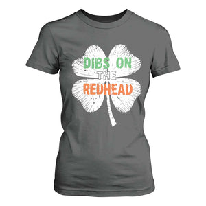 Funny Irish St Patrick's Day Dibs On The Redhead T Shirt For Women Vintage Clover Shamrock TS11 Dark Heather Print Your Wear