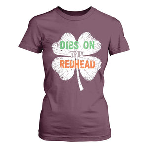Funny Irish St Patrick's Day Dibs On The Redhead T Shirt For Women Vintage Clover Shamrock TS11 Maroon Print Your Wear